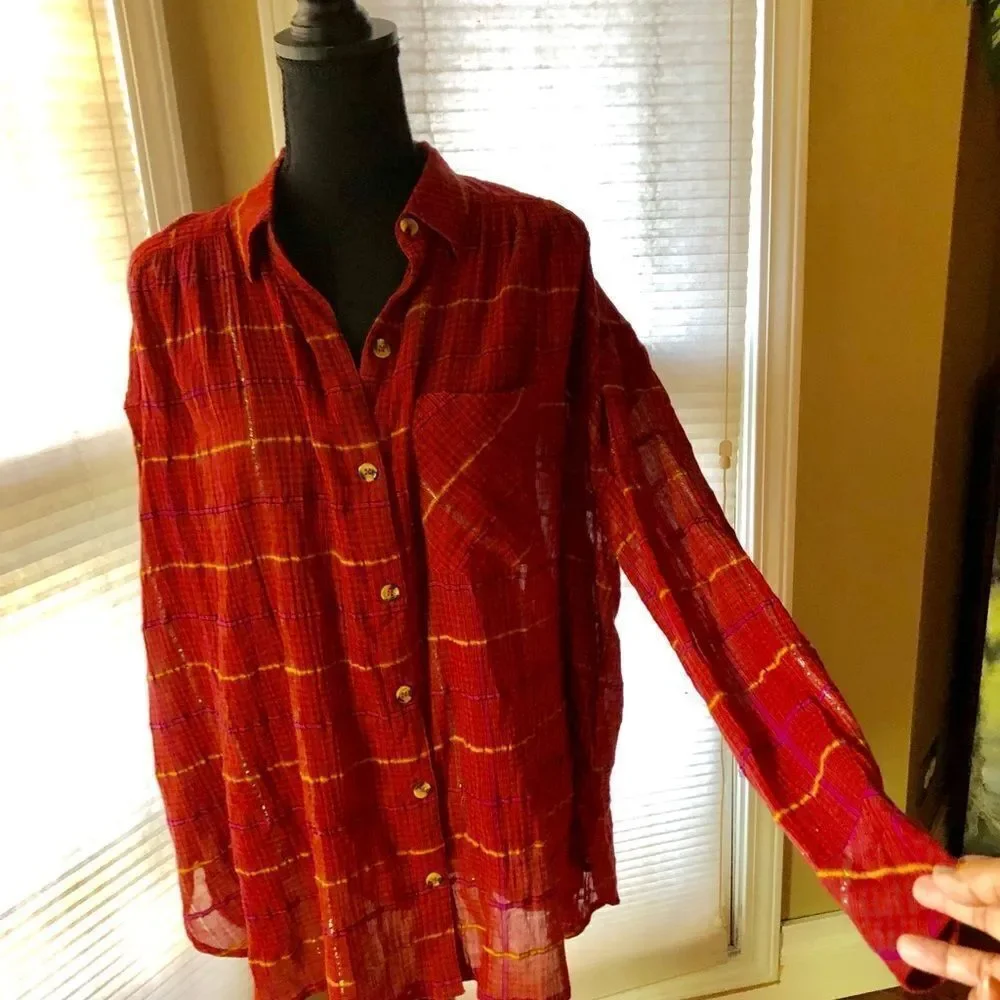 Free People checkered Blouse NWT